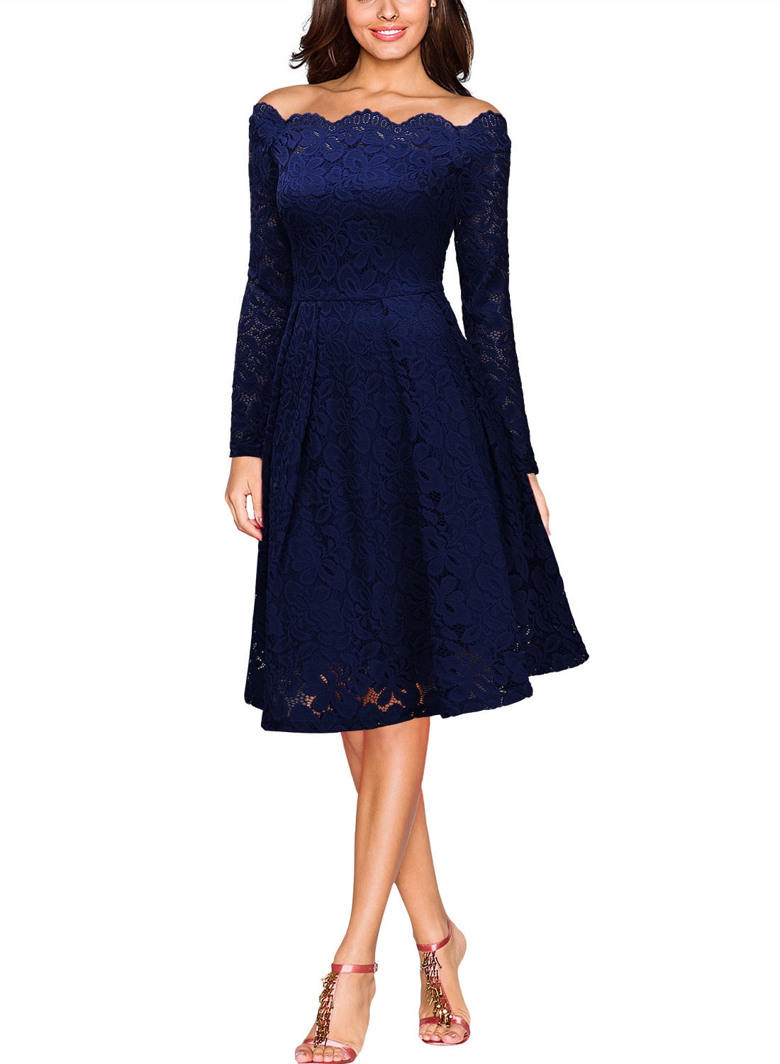 navy lace swing dress