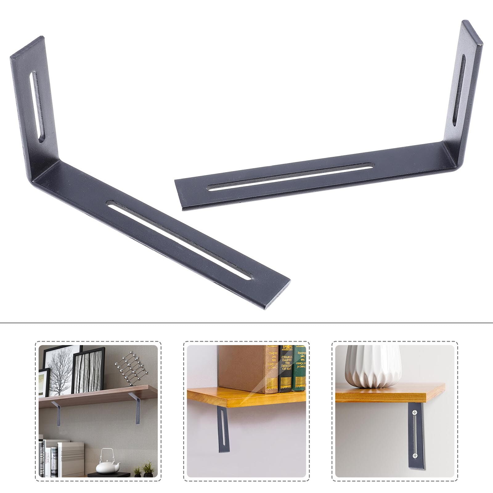 WHAMVOX  2 Pcs Fixed Bracket Brackets for Shelves Shelf Corner Brace Black