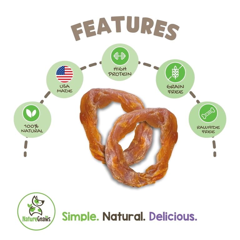 Nature Gnaws Turkey Tendon Rings, Natural Dog Chew Treats (6 count