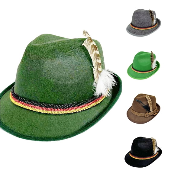 Oktoberfest Felt Feather Hat - Traditional German Fedora with Feather for Stage Performance Festival