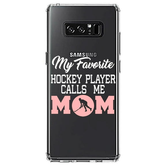 DistinctInk Clear Shockproof Hybrid Case for Samsung Galaxy Note 8 - TPU Bumper Acrylic Back Tempered Glass Screen Protector - My Favorite Hockey Player Calls Me Mom