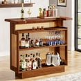 thumbnail image 1 of Fnova Rattan Home Bar Unit, Farmhouse 4-Tier Bar Table With 4 Stemware Racks, Heightened Base, Liquor Wine Bar Cabinet Mini Bar Table For Home Pub, Caramel Brown, 1 of 1