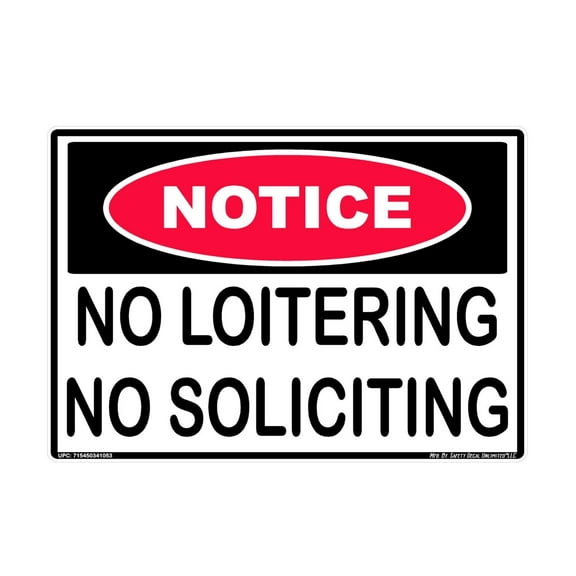 Notice No Loitering No Soliciting Private Property Do Not Stand Park Knock on Door Animal Gun Protection Injury Death Warning Black Red White Rectangle Label Sticker Decal Made in America (3.5" x 5")