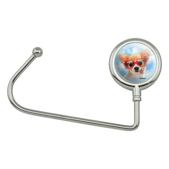 Chihuahua Dog Heart Glasses Selfie Purse Bag Hanger Holder Hook