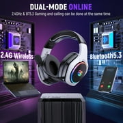 2.4GHz Wireless Gaming Headset for PS4, PS5, PC, 40Hr+ Bluetooth 5.3 Wireless Headphones with 360°Adjustable ENC Mic, Gaming Headphones for Switch, Phone