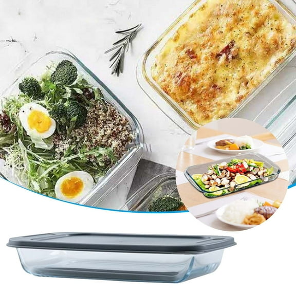 7.4Inch×12Inch Rectangular Glass Baking Dish With Gray Lid 3.08Pt（1.7L） Tableware Easy To Use