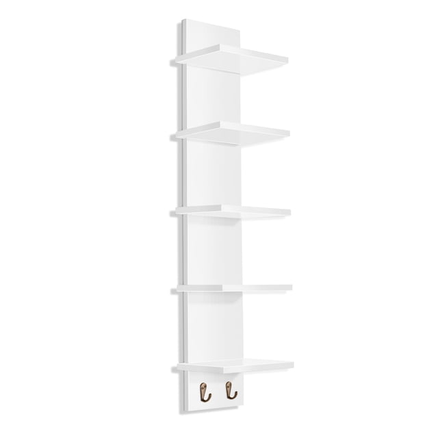 Estantería de pared Sorbus de 5 niveles con ganchos, 30 x 15 x 13 cm, color blanco
