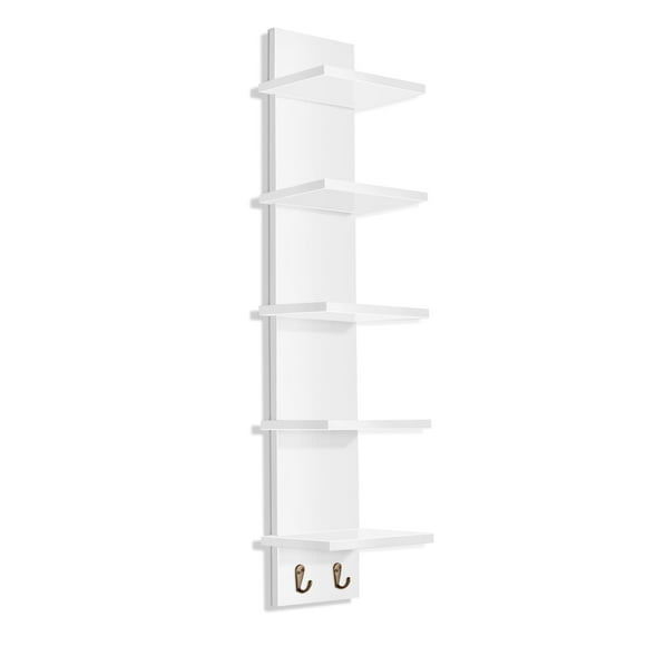 Estantería de pared Sorbus de 5 niveles con ganchos, 30 x 15 x 13 cm, color blanco