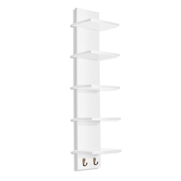 Estantería de pared Sorbus de 5 niveles con ganchos, 30 x 15 x 13 cm, color blanco
