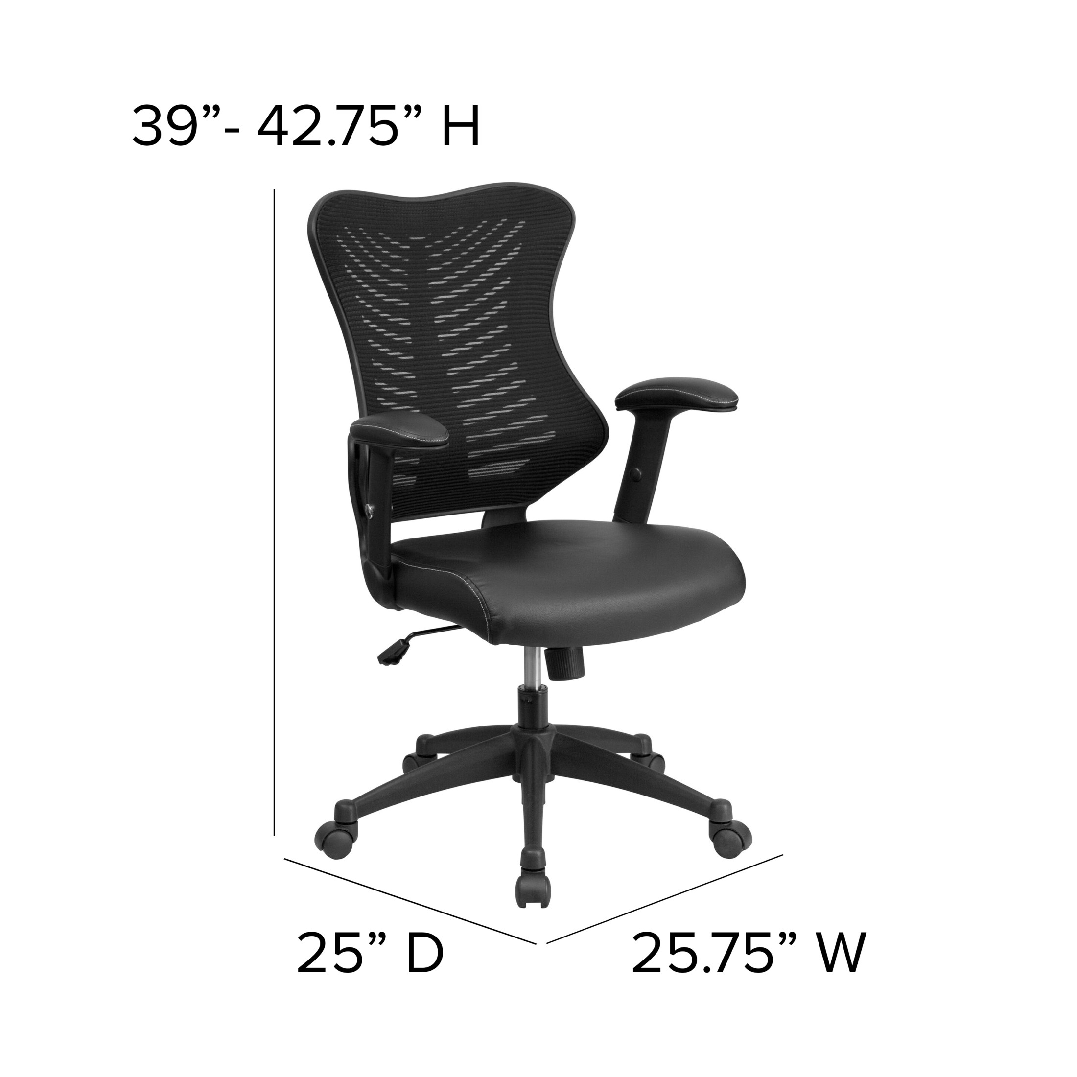 Emma + Oliver High Back Designer Black Mesh/LeatherSoft Executive Ergonomic Office Arm Chair