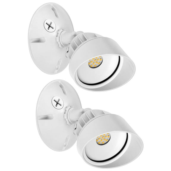 Maxxima LED Outdoor Flood Wall Light, Exterior Security Light w/ Adjustable Head, 950 Lumens, 3000K Warm White, White (2 Pack)