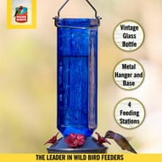 More Birds Kristina Blue Glass Hummingbird Feeder, 19 oz Capacity
