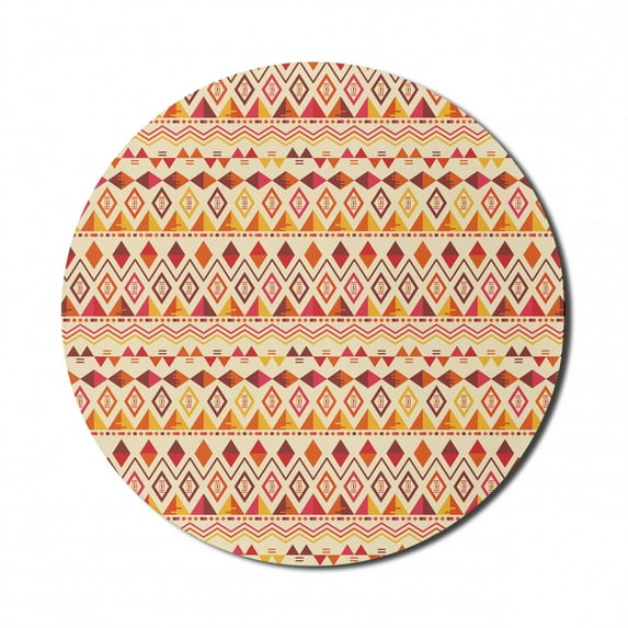 Geometric Mouse Pad for Computers, Retro Style Design Repeated Tribal Art Motifs Triangles and Rhombuses, Round Non-Slip Thick Rubber Modern Mousepad, 8" Round, Eggshell Multicolor, by Ambesonne