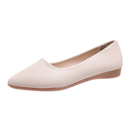 

iOPQO Women s casual shoes Fashion Women Pointed Toe Slip-On Shoes Solid Color Jobs Single Shoes Peas Shoes Fashion pointed toe wedge heel Beige 37