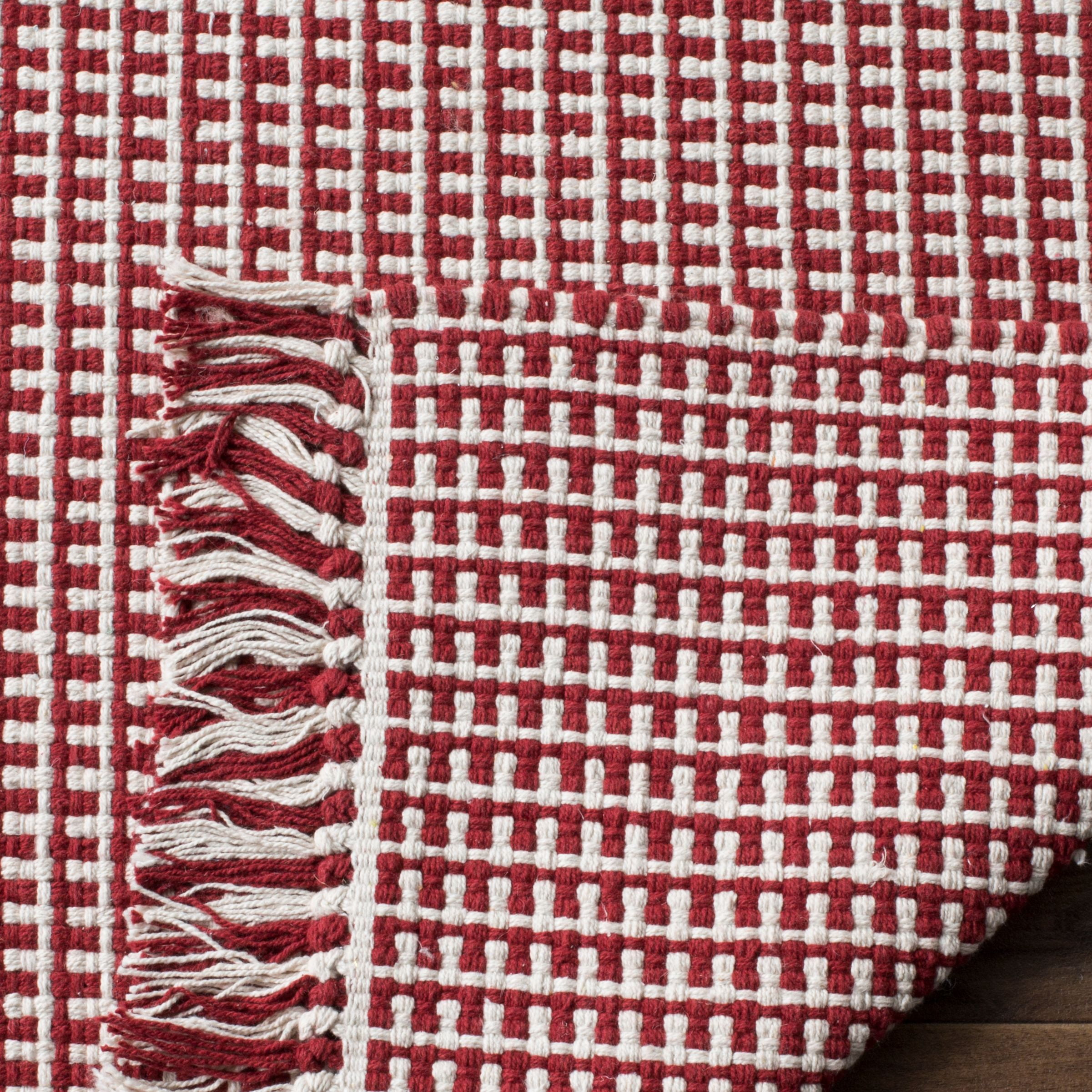 SAFAVIEH Montauk Patton Geometric Cotton Area Rug, Ivory/Red, 6' x 6' Square