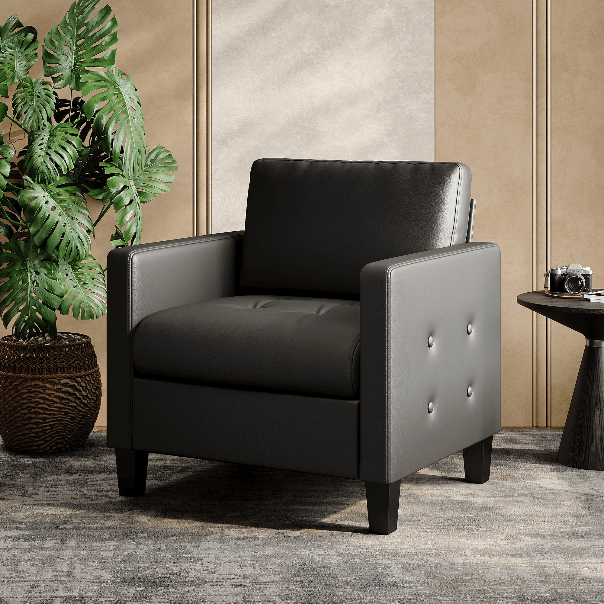 Coewske PU Leather Living Room Accent Chairs Set of 2, Armchair Adult Sofa Chair Office, Black