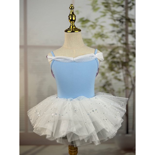 XDZJLR Girls Rompers Kids Summer Solid Color Suspender Dance Training Dress Children's Performance Puffy Dress Outfit Blue 4-5 Years