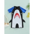 thumbnail image 2 of Cenuakty Toddler Boys One piece Cartoon Shark Swimwear 9 12 18 24 Months 2T 3T 4T Blue Patchwork Short Sleeve Bathing Suit, 2 of 8