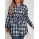 thumbnail image 5 of Camisa de talla grande para mujer, manga larga, botones a cuadros, cinturón, camisas largas inf Abanopi Cárdigan de mujer, 5 of 7