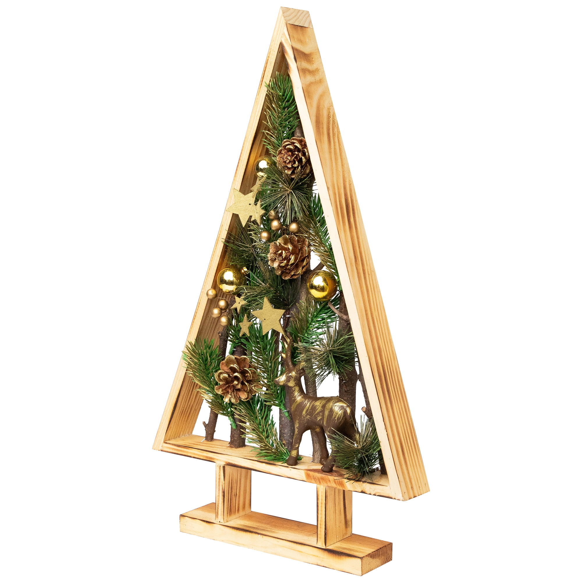 Reindeer and Pinecones Artificial Wooden Tree Christmas Decoration - 20.5"