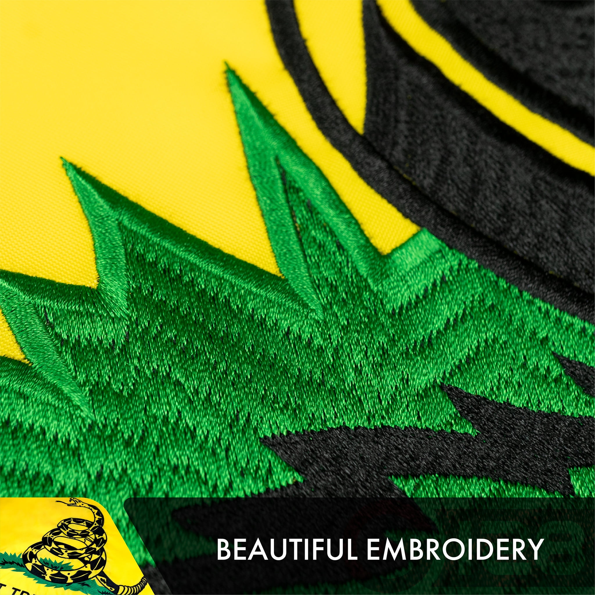 G128 - "Dont Tread on Me" (Gadsden) Flag | 3x5 feet | Double Sided Embroidered 210D - Indoor/Outdoor, Vibrant Colors, Brass Grommets, Heavy Duty Polyester, 3-ply