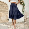 thumbnail image 5 of WTOBBY Women's Casual High Waist Drawstring A-line Solid Color Skirt with Pockets, Flowy Maxi Design for Everyday Wear, Bohemian Style Elastic Waist Skirt,Dark Blue M, 5 of 5