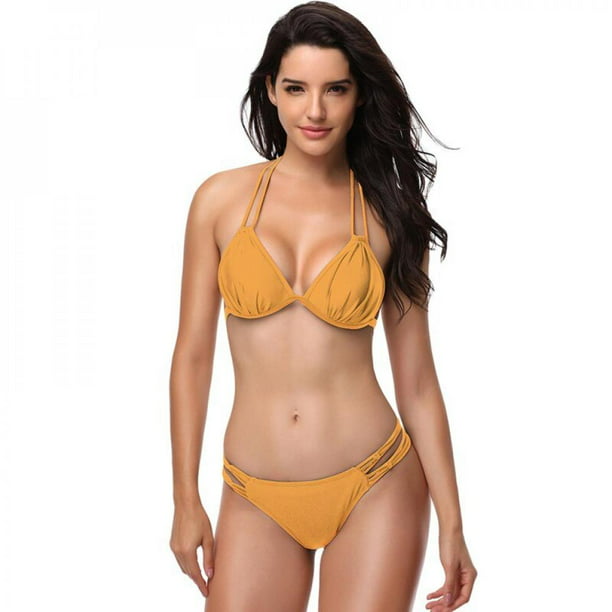 BRAND BIG CLEAR!Women 2 Piece Halter Swimwear Ring Linked y Swimsuit  Triangle Bikini Sets S-L - Walmart.com