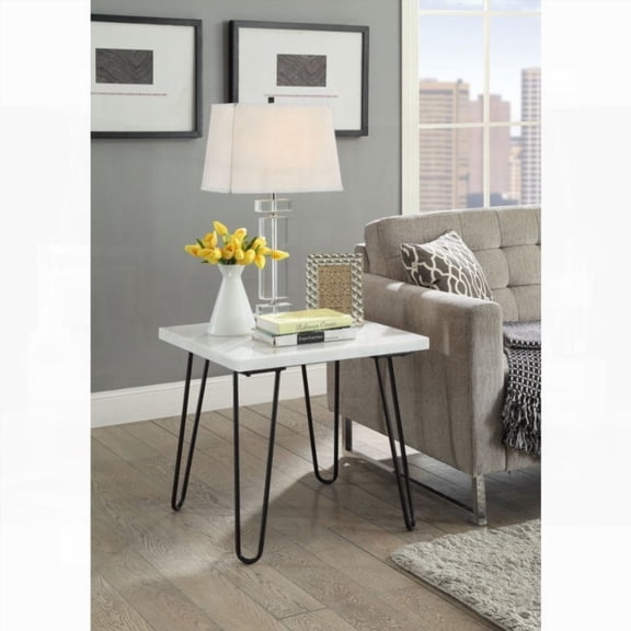 White Marble End Table in Living Room - 22"W X 22"D X 21"H with Black Legs