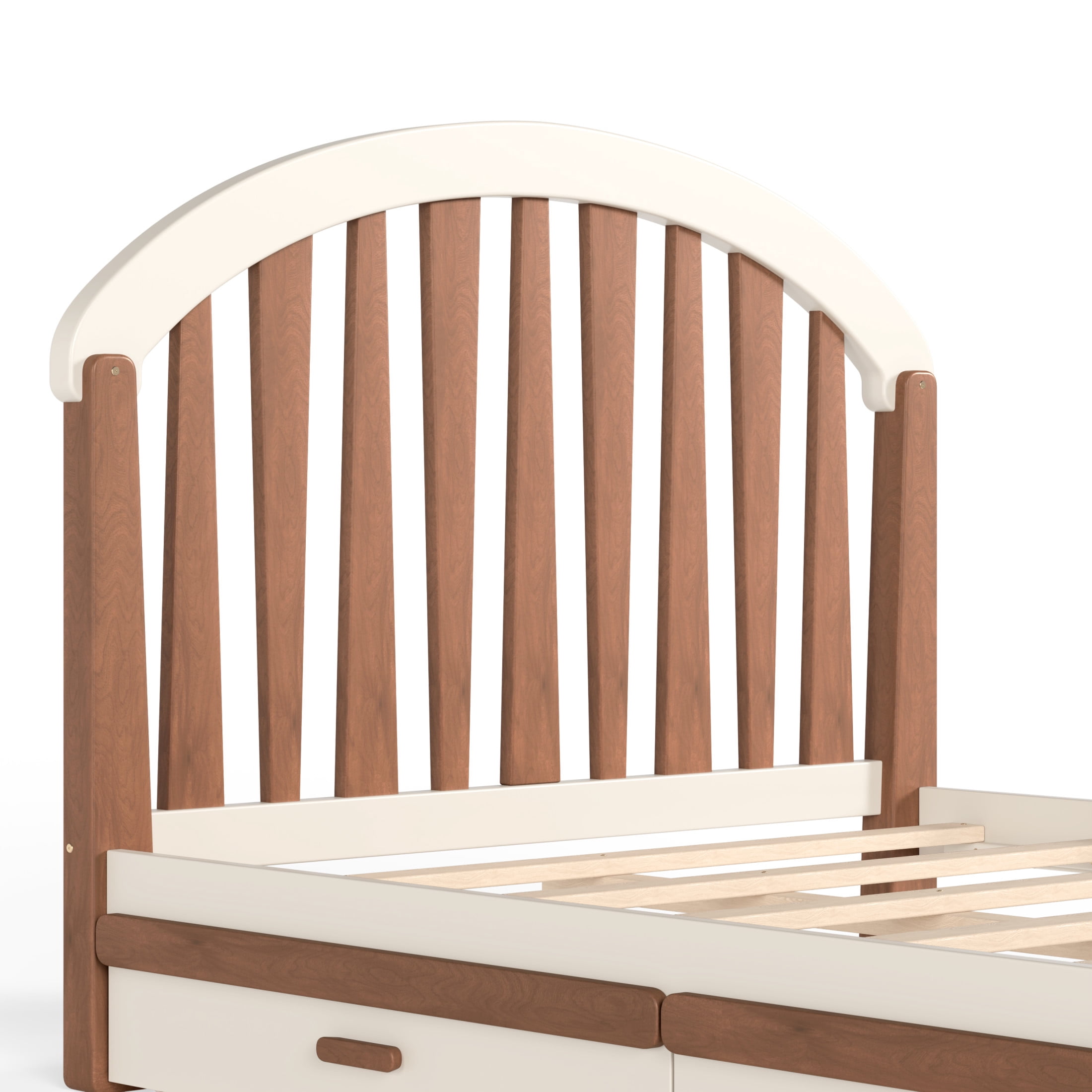 GDF Studio Full Size Platform Bed with Storage Drawers, Round Headboard, No Box Spring Needed, Beige+Brown