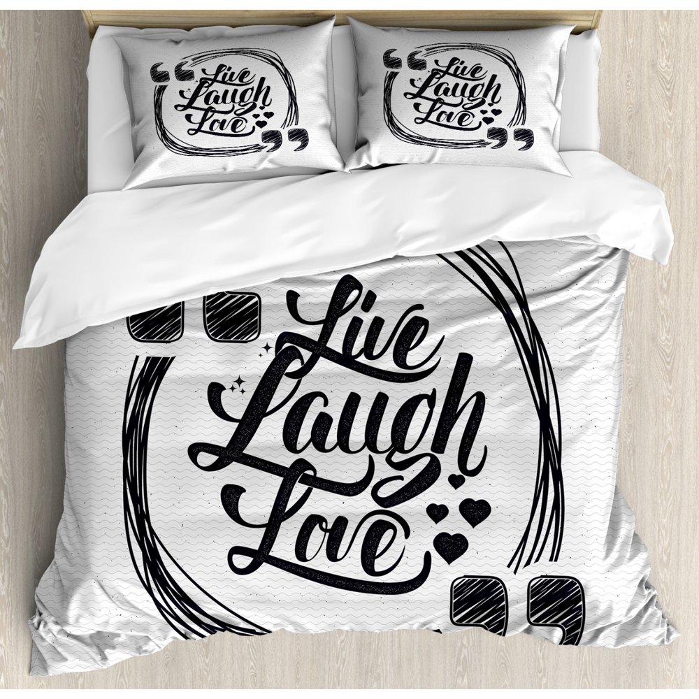 Live Laugh Love Duvet Cover Set Queen Size, Grunge Stylized Modern