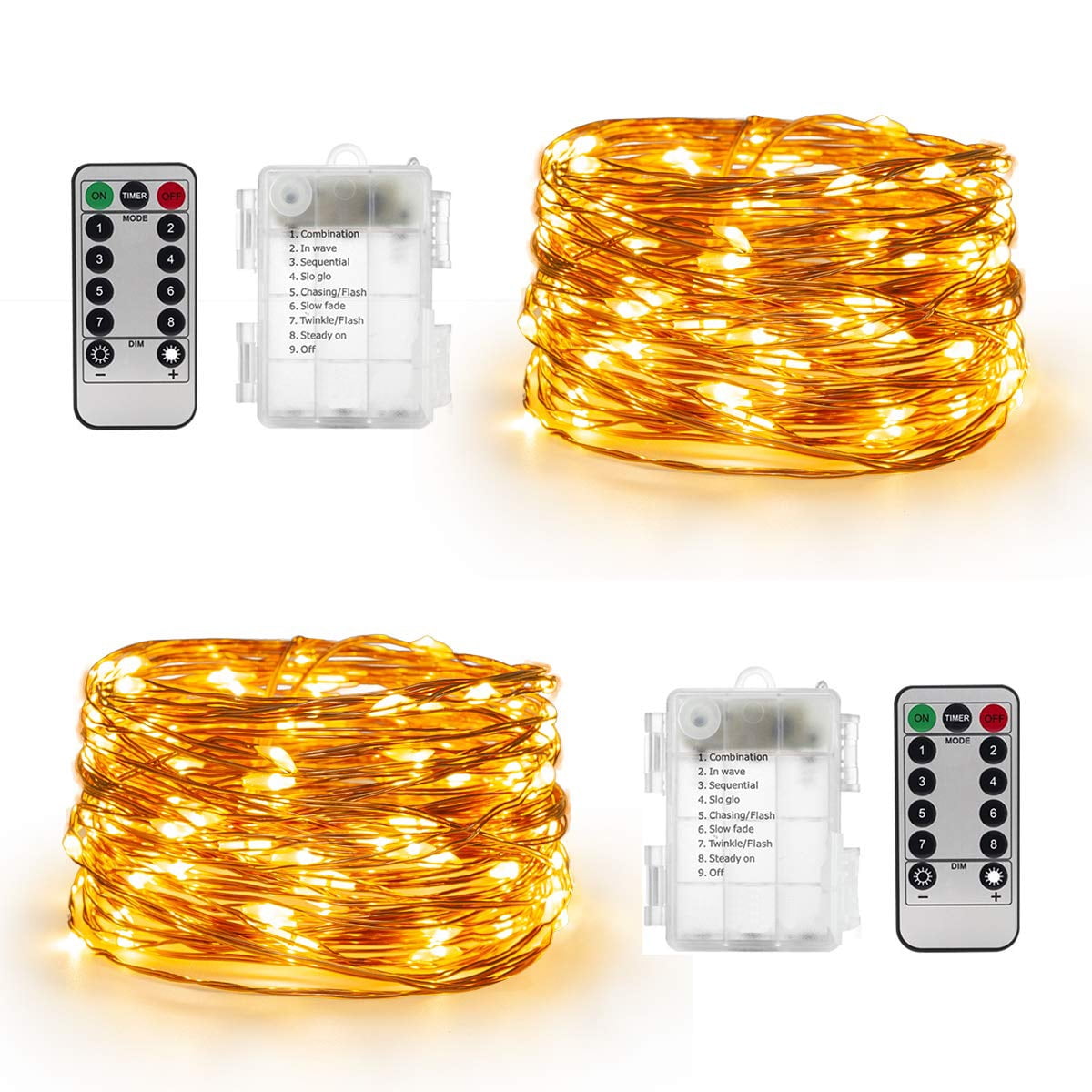 Micro Wire Fairy Lights with Remote Control and Timer 100 LED Warm White UK