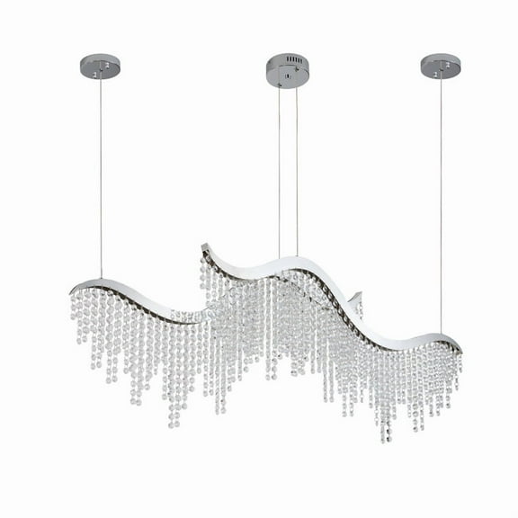 36" Modern Wave LED Crystal Chandelier Pendant Light, Adjustable Color Temp 3000K-6000K, Height Adjustable Ceiling Fixture for Living Room & Luxury Spaces
