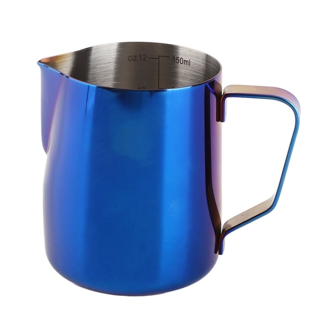 Milk Frothing Pitcher Jug, 350ml Stainless Steel Internal Scale Frother Steamer Cup Safe To Use for Coffee Maker for Cafe Blue