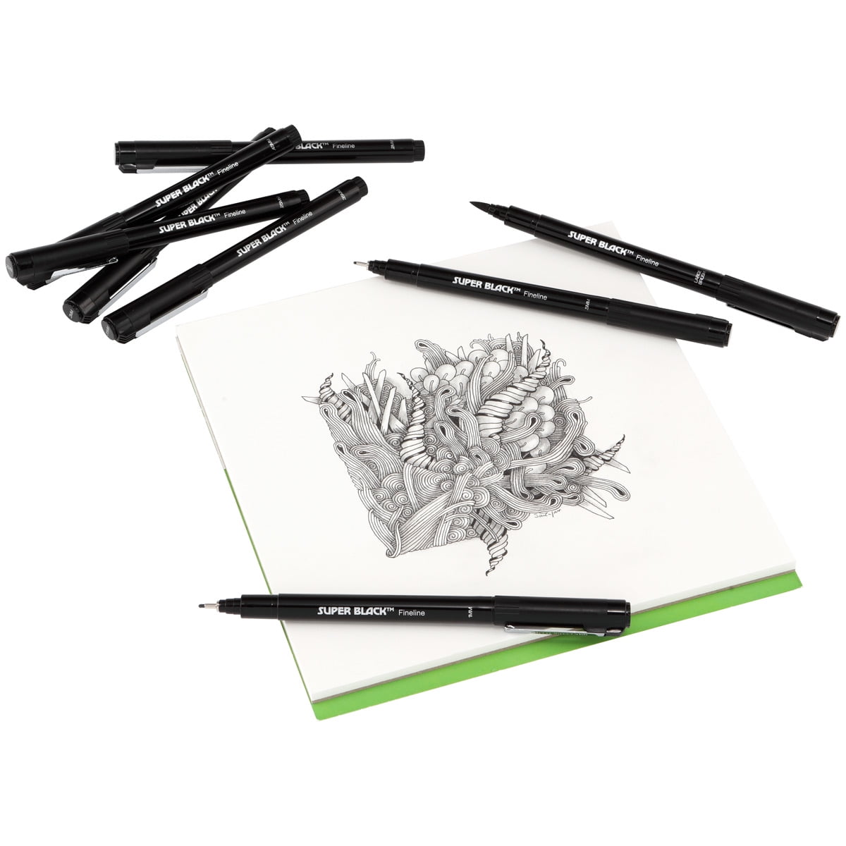 Creative Mark Ultimate Fine Line Drawing Pens Super Black, Permanent, Waterproof, & Acid-Free Assorted Tips and Large Brush Pen - [Fineliners and Sketch Set of 8 - 2 Pack]