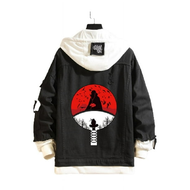 Chaqueta de mezclilla con estampado del logo de la familia Uchiha de Naruto.