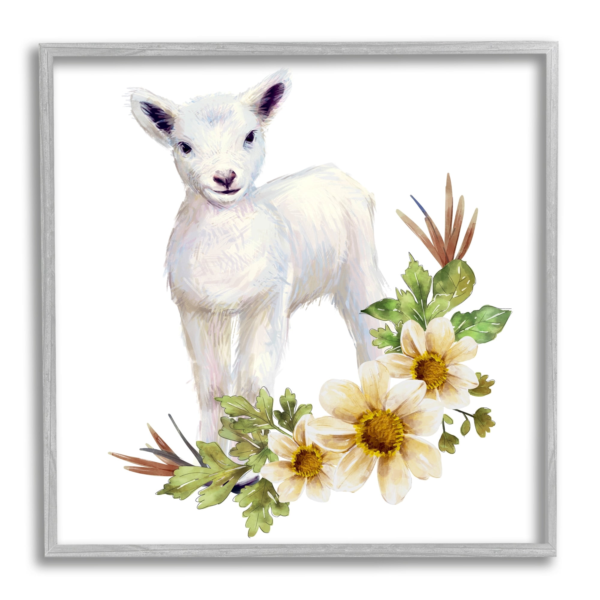 Stupell Industries Baby Lamb Autumn Daisy Florals Tree Leaf Foliage, 17 x 17,Design by Ziwei Li