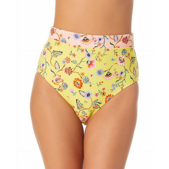 California Waves Junior's High Rise Bikini Bottoms Swimsuit Yellow Size Medium