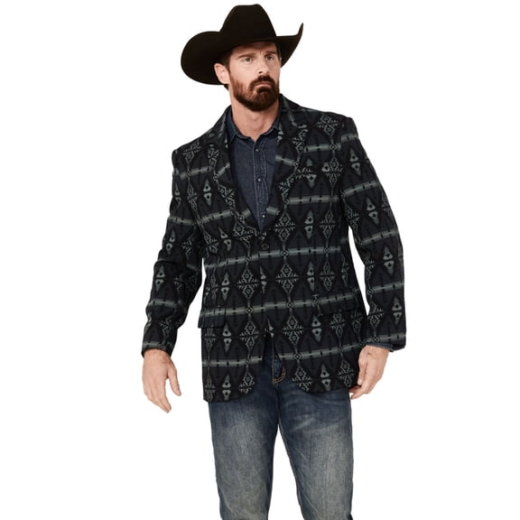 Rock & Roll Denim Men's And Southwestern Print Modern Fit Sportcoat Black 46 REG