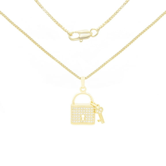 BEBERLINI Women Lock Pendant Necklace Set 14K Gold Filled Rope Chain CZ Charm Jewelry 18"
