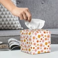 thumbnail image 6 of Sikiie 70s Retro Flowers Leather Tissue Box Cover Square, tissue box holder, Tissue Box with Bottom Belt-5.2”x5.2”x5.2”, 6 of 7