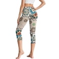 thumbnail image 2 of SCRAWLGOD Bohemian Flower Beige Capri Leggings for Women, Gym Athletic Yoga Pants Leggings with Pockets, High Waisted Buttery Soft Women's Leggings for Workout, 3XL, 2 of 7