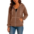 thumbnail image 6 of hoksml Women Full Zip Contrast Stitch Hooded Jacket Long Sleeve Hoodie with Kangaroo Pocket for Daily Casual Outdoor, 6 of 8