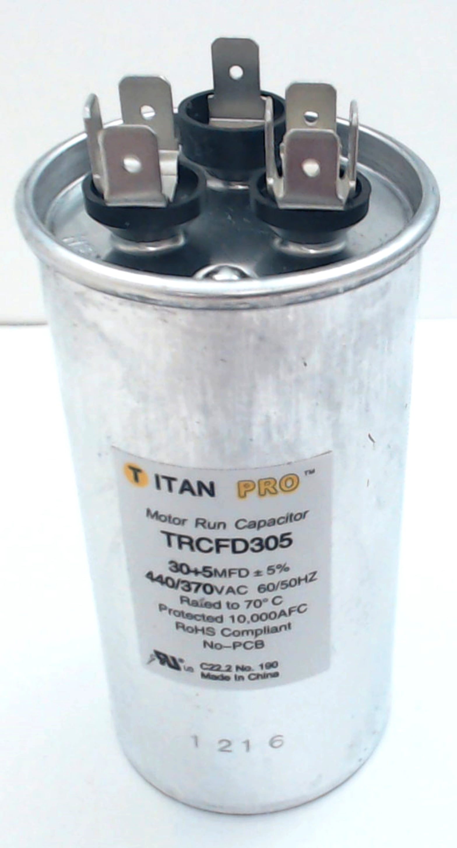 Capacitors Titan TRCFD305 Dual Rated Motor Run Capacitor Round MFD 30/5