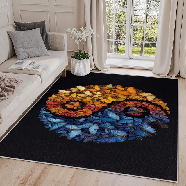 5x8 Rug, Yin Yang Rug, Butterfly Rugs for Living Room Bedroom, Chinese Carpet, Washable & Non Slip & Soft Low Pile Large Indoor Area Rug, Yin Yang Home Decor & Gifts