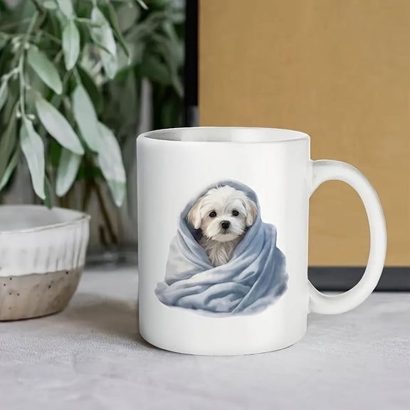 Adorable Puppy Coffee Mug With Blanket Design, 11Oz - Perfect Gift For Dog Lovers, Birthday & Holiday Present, Microwave & Dishwasher Safe, Ideal For Home Or Office