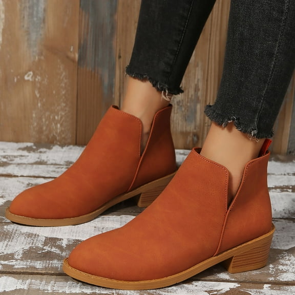 Aayomet Womens Winter Boots Ankle Boots Short Boots Single Shoes for Ladies Casual Shoes (Orange, 6.5)