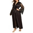thumbnail image 3 of QELUSQELUS Women Plus Lace Flare Long Sleeve V Neck Satin Silk Solid Sleepwear Gown, 3 of 4