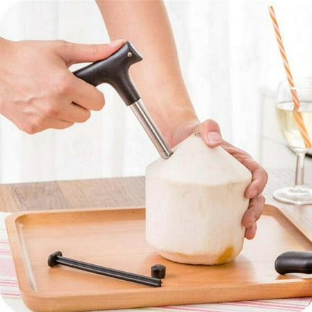 Tuscom Stainless Steel Coconut Knife Opener Tool PP Plastic Handle Coconut Opening Drill Making Drinking Straw Holes For Raw Coco Water
