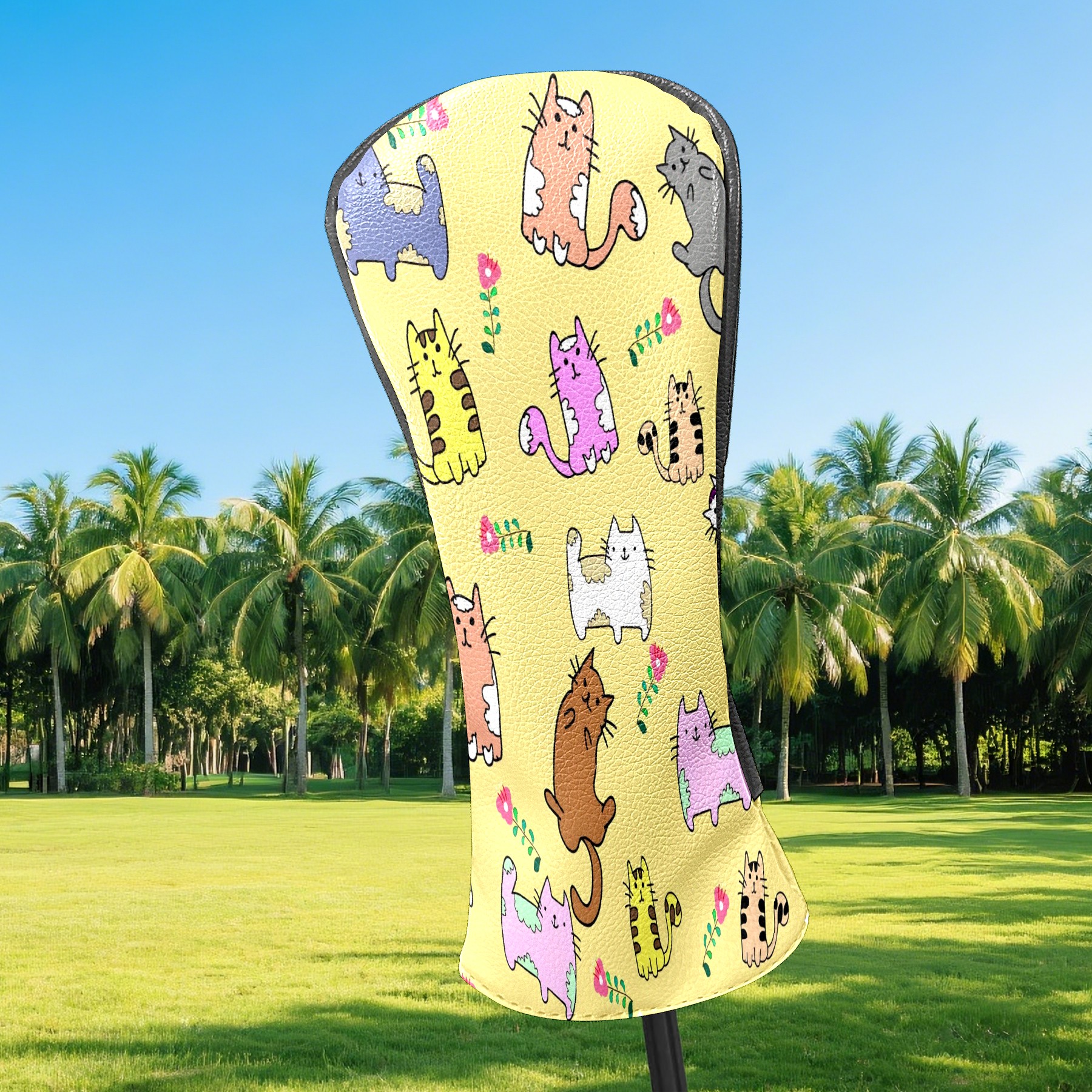 Golf Club Covers, Yellow Cat Premium PU Leather Driver Hybrid Putter Head Covers with Velvet Lining, Waterproof Golf Gifts for Men Women