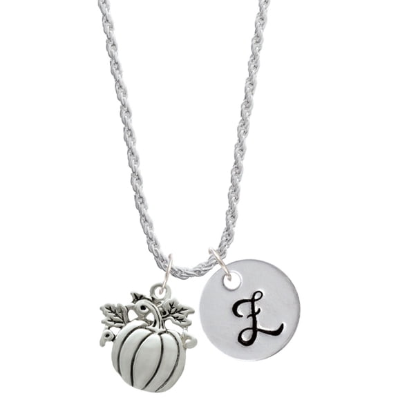 Delight Jewelry Silvertone Large Antiqued Pumpkin Silvertone Script Initial Disc - Z - Charm Necklace, 20"+3"